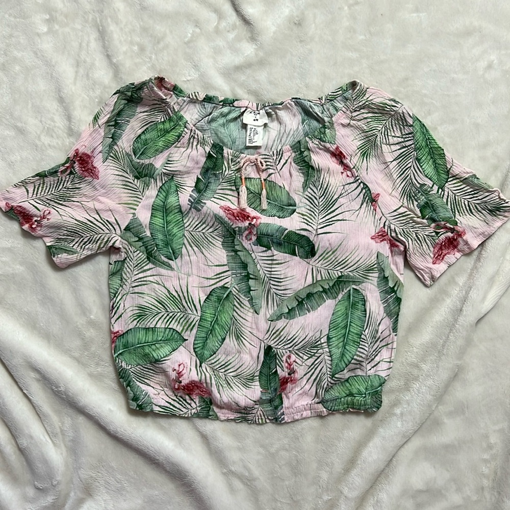Karolina Kijak x H&M Tropical Print Girls' Crop Flowy Blouse-size 13/14